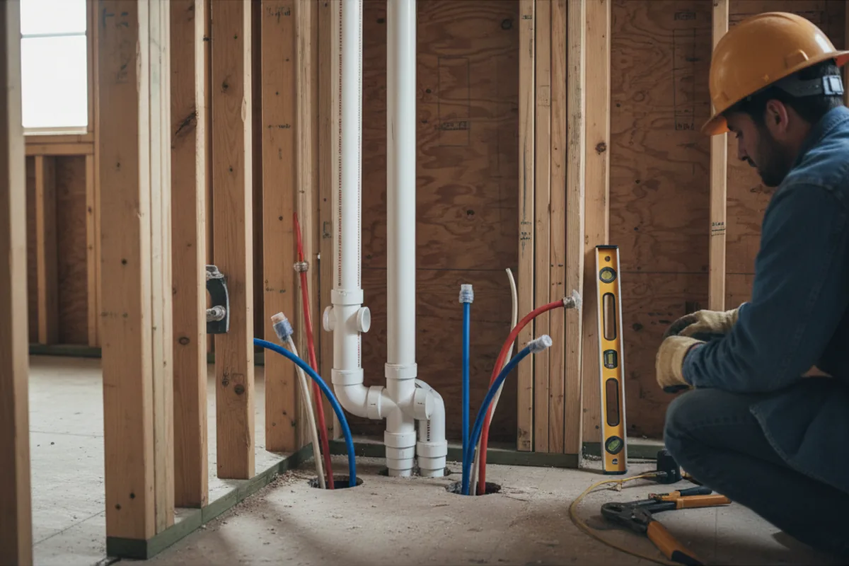 Drain and supply rough-in during Sump Pump Repair in Dwight